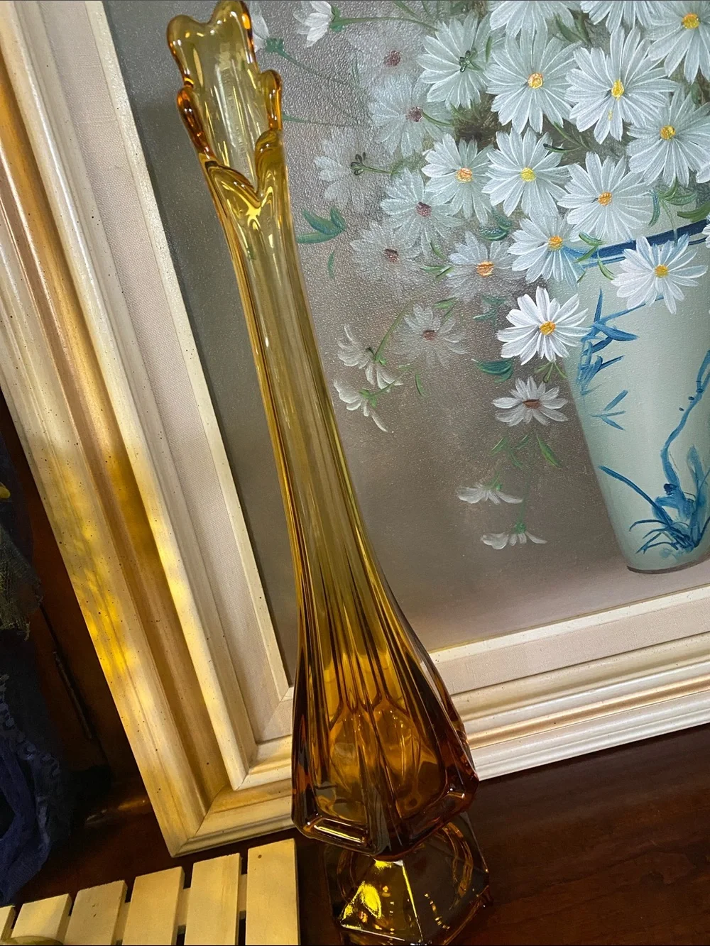 MCM Viking Glass Honey Amber Epic Column Swung Vase 18